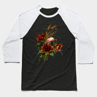 Poppies And Wheat Botanical Art Vector Baseball T-Shirt